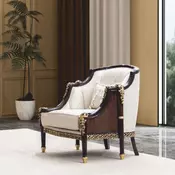 Casa Padrino Luxury Baroque Armchair Natural/Dark Brown/Gold - Baroque Furniture