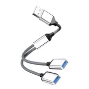 USB-A na 2× USB-A ženski srebrn 480Mbps 5V2A