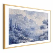 shumee Plakat - Modri zaliv - Italijanska pokrajina jezera Como, poslikana z modrim črnilom