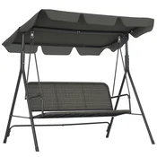 OUTSUNNY Vrtni gugalnik 3 sedeži z nastavljivo senčnico, zunanji gugalnik s prepustnim sediščem iz PE rattana in jekla, nosilnost do 240 kg, 167x112x153 cm, temno siva