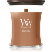 Woodwick Radiant Amber dišeča sveča z lesenim stenjem 275 g