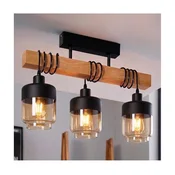 Brilagi - Plafonski luster WOOD GLASS 3xE27/60W/230V borovina/crna/dimljeno braon