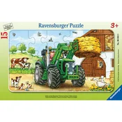 Puzzle 15 kos - Traktor na travniku