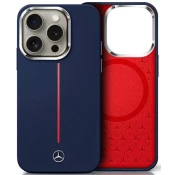 Ovitek Mercedes MEHMP16X23SUMRV trda silikonska zaščita za iPhone 16 Pro Max 6,9 mornarsko modra s rdečo črto MagSafe