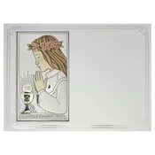 shumee Slika za sveto obhajilo srebrna z gravuro, spominek na prvo obhajilo za deklico, barva | Velikost: 13x18cm | Šifra: VL833/4COL