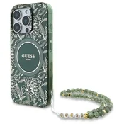 slomart Etui Guess IML Flowers Allover Electro With Pearl Strap MagSafe za iPhone 16 Pro Max - zeleno