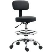 HOMCOM Pisarniški stol vrtljiv za 360° z nastavljivo višino, pisarniški stol z oporo za noge, moderen pisarniški stol iz jekla, umetno usnje in pena, 52x52x78-92 cm, črna