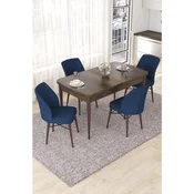 Hanah Home trpezarijski set Nef, sto na razvlacenje i 4 stolice, ploca u dekoru drveta Baroque, teget tkanina Jerry