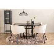Venture Design Jedilna miza in komplet stolov, okrogla miza 140x74 cm, 4 stoli 55x78x55 cm, črno-bež