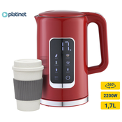 Platinet PEKR723 grelnik vode, 1,7 l, Keep Warm, rdeč + skodelica
