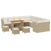 14-dijelni vrtni sofa set s jastučićima bež poly ratan akacija Vrtna garnitura - 4-dijelni vrtni blagovaonski set s jastučićima