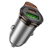 Hoco Avtomobilski polnilnik Hoco USB-A + USB-C QC3.0 PD 43 W NZ16A, siv