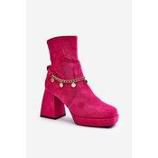 Womens high-heeled ankle boots with a chain Fuchsia Tiselo