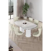 Hanah Home trpezarijski set Galya, sto i 6 stolica, ploca u dekoru belog mermera, hromirane noge, krem tkanina Babyface