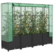 Povišena gredica s pokrovom za staklenik izgled ratana 160x40x138 cm