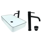 shumee GTM Design Aufsatzwaschbecken 61 cm Glanz Set mit Waschtischbatterie und Stopfen - Aufsatzwaschbecken Oval für Badezimmer - Modern Waschbecken ohne Hahnloch - Waschbecken mit Armature