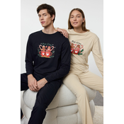 Trendyol Womens Couple Beige Christmas Themed Knitted Pajama Set