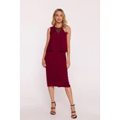 Stylove Womans Elegant dress with a double-layered top and lace insert - maroon