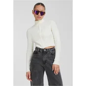 Womens sweater with a zipper with cropped rib knit whitesand