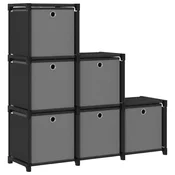 shumee Regal s 6 škatlami črn 103x30x72,5 cm blago