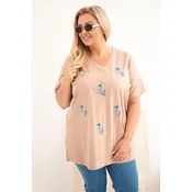 Ženska bluza Kesi Plus Size s perjem v kamel barvi