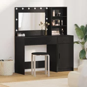 Toaletni stol s zrcalnim svjetlima 2 pcs Crna Konstruirano drvo