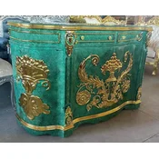 Casa Padrino baroque sideboard malachite green/gold - Handmade baroque style solid wood cabinet with 2 doors and 2 drawers - Living room furniture in baroque style - Baroque furniture