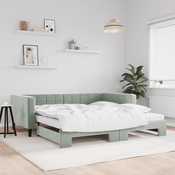 Greatstore Izvlečna dnevna postelja z vzmetnico sv. siva 100x200 cm blago