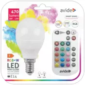 Avide Pametna sijalica, LED 4.9W, E14, RGB+W, 2700K, daljinski - Smart LED Mini Globe 4.9W