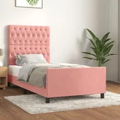 shumee vidaXL Posteljni okvir z vzglavjem roza 90x200 cm žamet