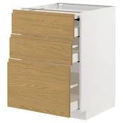 METOD / MAXIMERA Podni elem. s izvlac.rad.površ/3 fi, bela/Voxtorp im. hrastovine, 60x60 cm