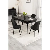 Hanah Home trpezarijski set Nix, sto na razvlacenje i 4 stolice, ploca u dekoru crnog mermera, crna tkanina Babyface