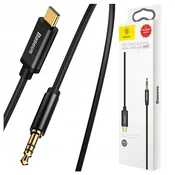 BASEUS Stereo avdio kabel s prehodnikom AUX 3,5 mm mini jack – USB-C, 120 cm – črn