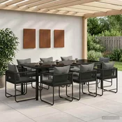 Vrtni set za objed 9 pcs Crna i antracit 200 x 80 x 73 cm