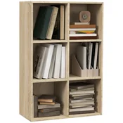 HOMCOM Mobilna knjižna polica s 6 kubi, prostorsko varčna knjižna polica iz lesa, ločilna polica za sobo, dnevno sobo, spalnico in pisarno, 65.5x30x97.5 cm, barva hrast