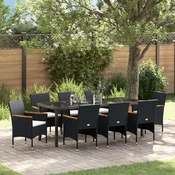 Set od 9 komada vrtnih stolica za objedovanje crni poly rattan
