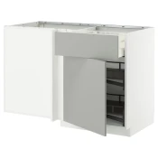 METOD / MAXIMERA Ugaoni podni elem s fiokom i izvl, bela/Havstorp svetlosiva, 128x68 cm