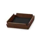 Servirni pladenj AIRY CORDUROY 18 x 18 cm, črno črnilo/rjava, usnje/les, LIND DNA