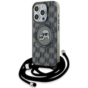 Karl Lagerfeld KLHMP15XHCKCKLCK iPhone 15 Pro Max 6.7 black hardcase IML Crossbody Monogram Karl  Choupette Head MagSafe (KLHMP15XHCKCKLCK)