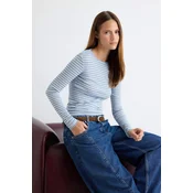 Trendyol Majica svetlo modra/temno rjava/bela