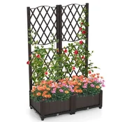 Costway Skrinja za rože z mrežo 80x40x122 cm rjava