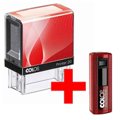 Štampiljka Colop Printer 20, črno-rdeče ohišje-vaš odtis v ceni (38x14mm) + žepna štampiljka 20