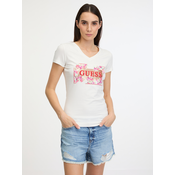 Cream womens T-shirt Guess Logo Flowers - Women