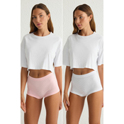 Trendyol White-Pink 2 Pack Seamless Heart Boxer Knitted Briefs