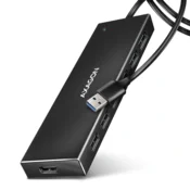 AXAGON Hue-f7a 7-vratni USB 3.2 Gen 1 aluminijasti ploščati hub, mikro USB, 1 m USB-A kabel