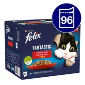 Felix hrana za mačke Fantastic piščanec, govedina, zajec, jagnjetina v želeju, 96 x 85 g