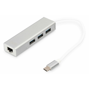 3 Port USB 3.0 Type-C Hub with Gigabit Ethernet 3xUSB A/F,1xUSB C/M,1xRJ45 LAN, Win/Mac OS