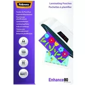 Laminacijska folija za vruće laminiranje, 80 mikrona, A4, mat, 100 listova, FELLOWES 5452103