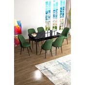 Hanah Home Set Trpezarijski sto i 6 stolica Han, Zeleno-crni