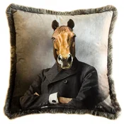 Casa Padrino luxury decorative pillow gentleman horse multicolored 45 x 45 cm - Printed velvet cushion with fringes - Luxury decorative accessories